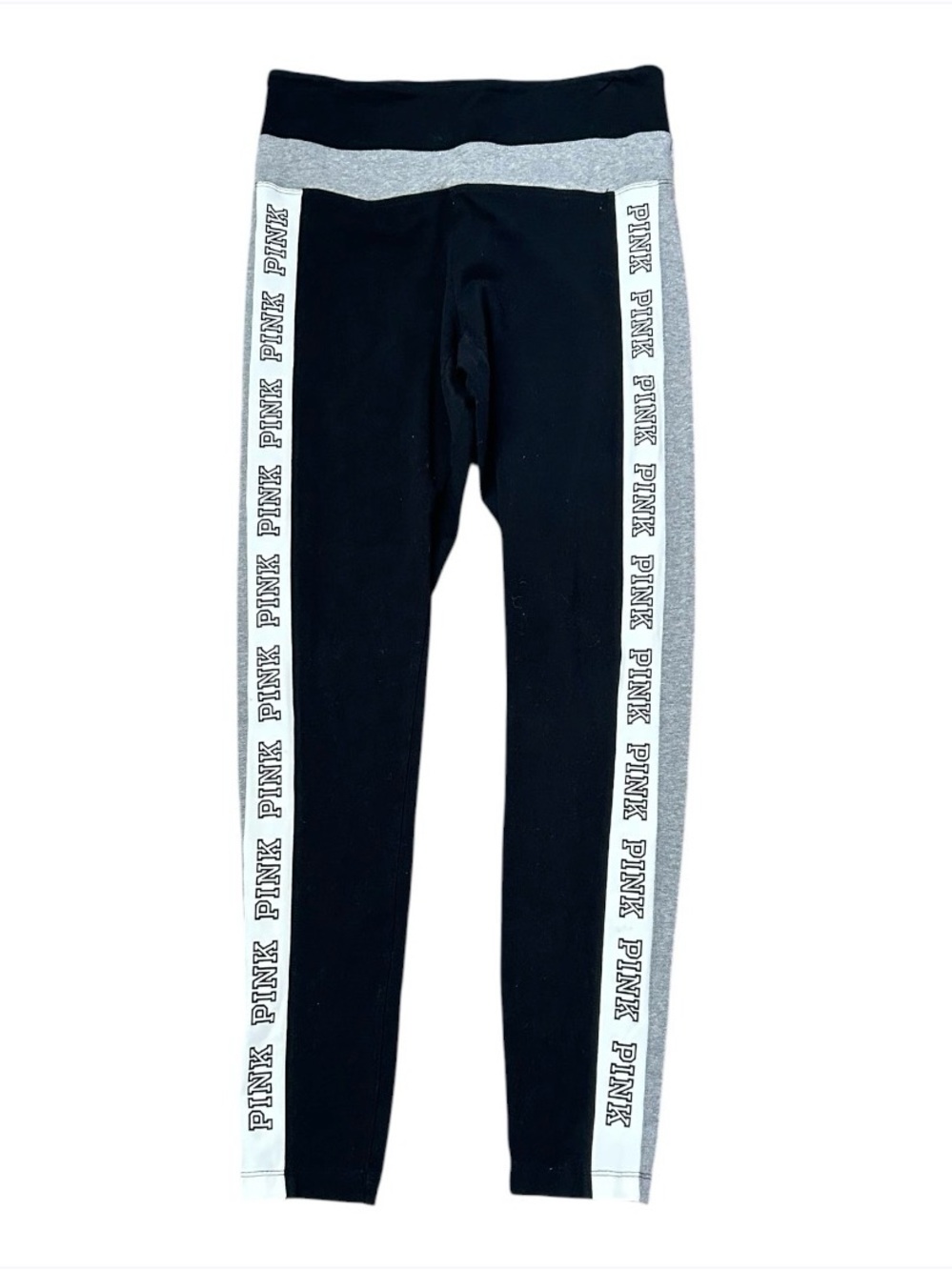 PINK Victoria's Secret Black & Gray Logo Side-Stripe Leggings